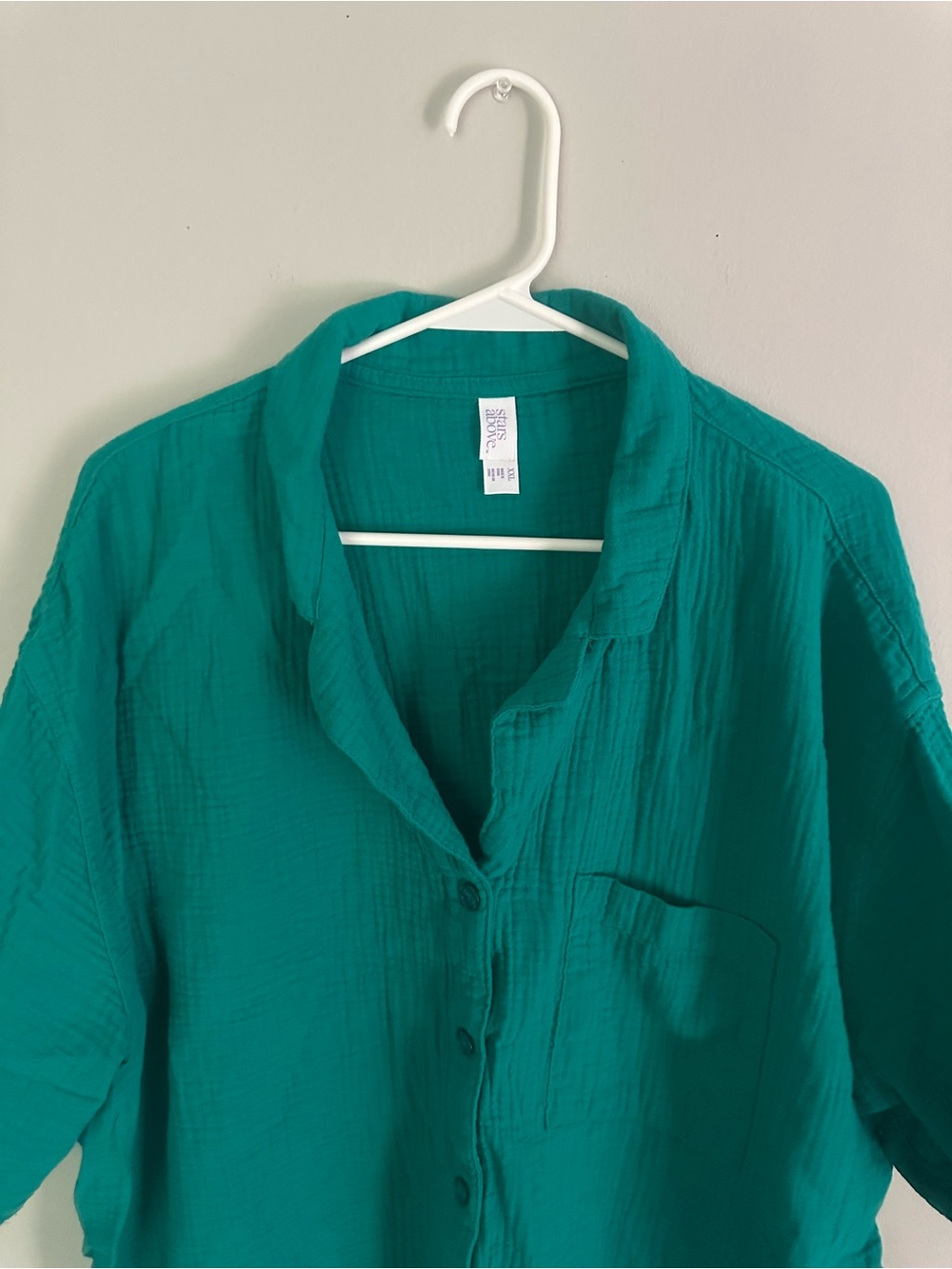 stars above Teal Button-Down Shirt